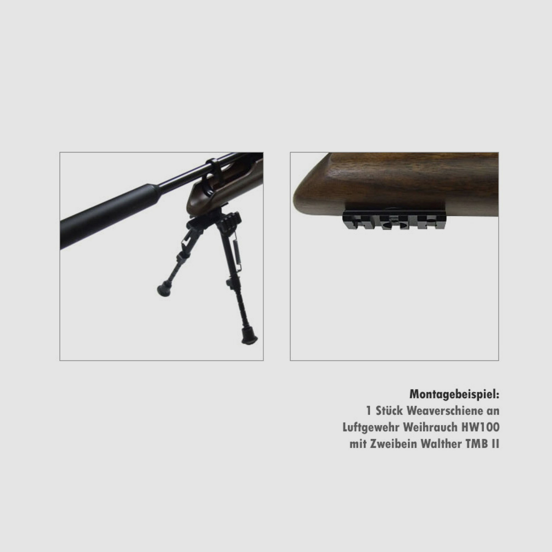 Weaverschiene kurz fĂĽr Zweibeinmontage fĂĽr Pressluftgewehr Weihrauch HW 100 mit Kunststoffschaft, LĂ¤nge 54 mm