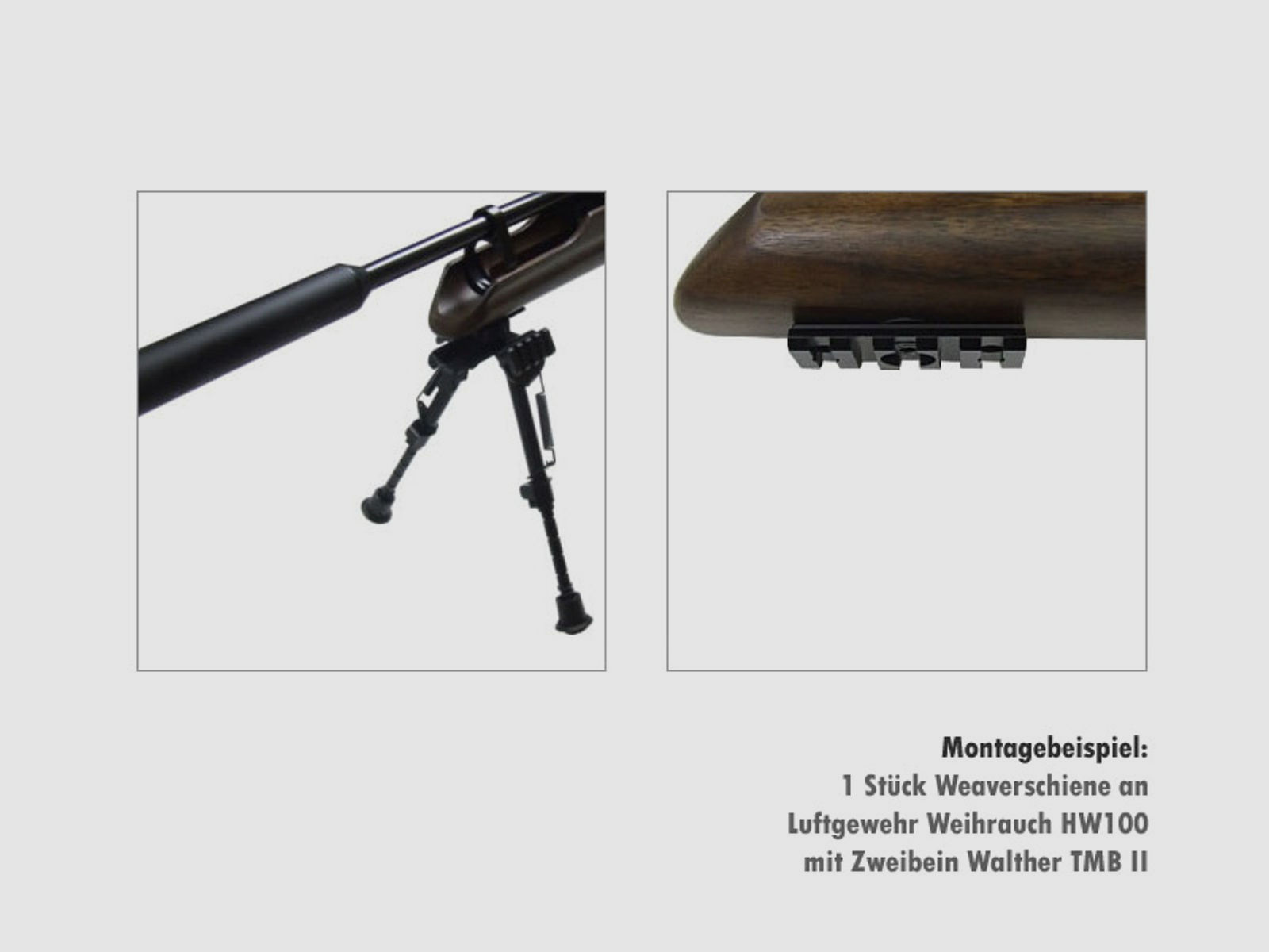 Weaverschiene kurz fĂĽr Zweibeinmontage fĂĽr Pressluftgewehr Weihrauch HW 100 mit Kunststoffschaft, LĂ¤nge 54 mm