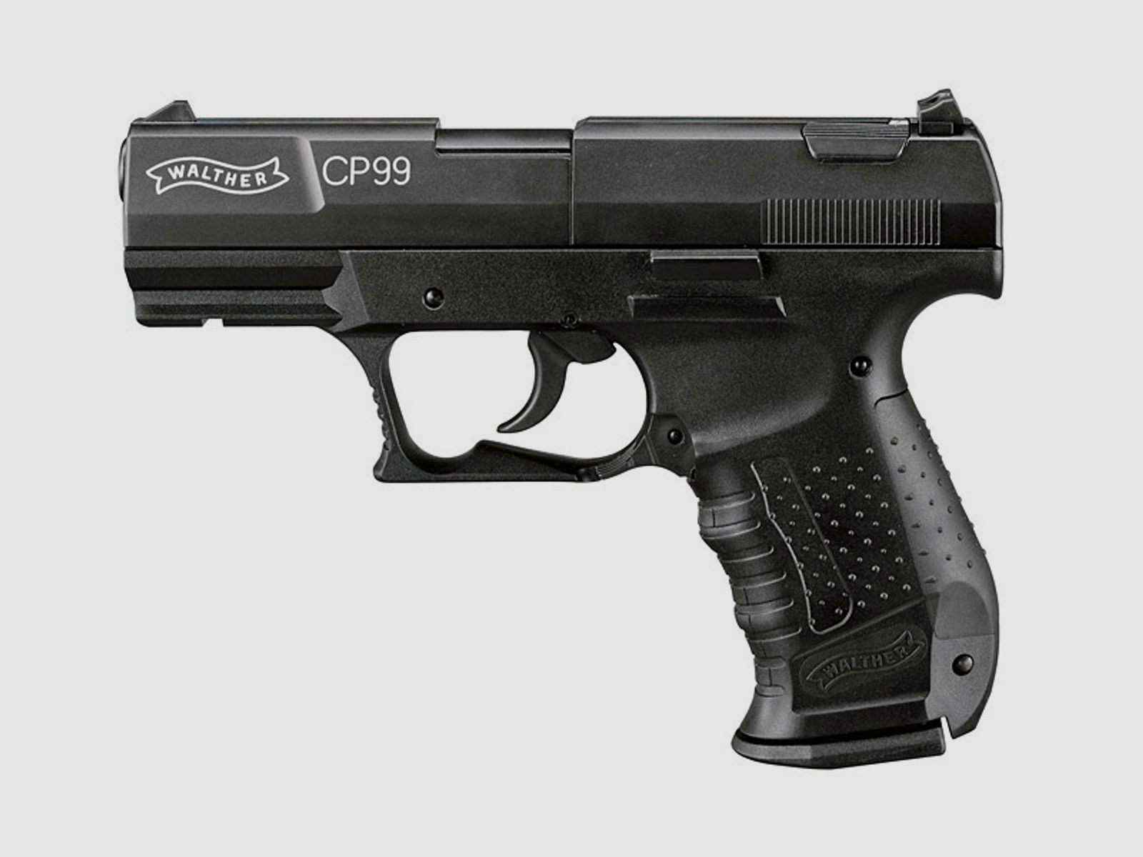 CO2 Pistole Walther CP99 schwarz Kaliber 4,5 mm Diabolo (P18) + SchalldĂ¤mpfer schwarz Adapter