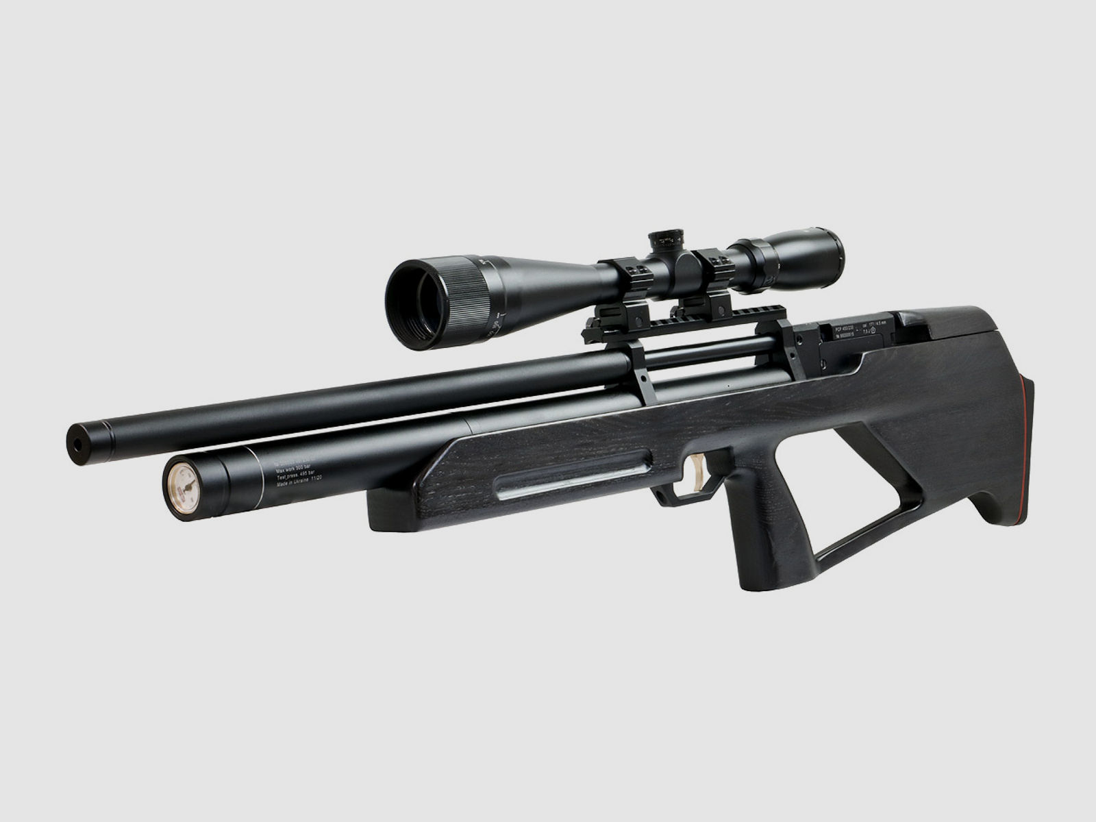 Bullpup Pressluftgewehr Zbroia Kozak mit integriertem SchalldĂ¤mpfer, Holzschaft schwarz, Kaliber 4,5 mm (P18)