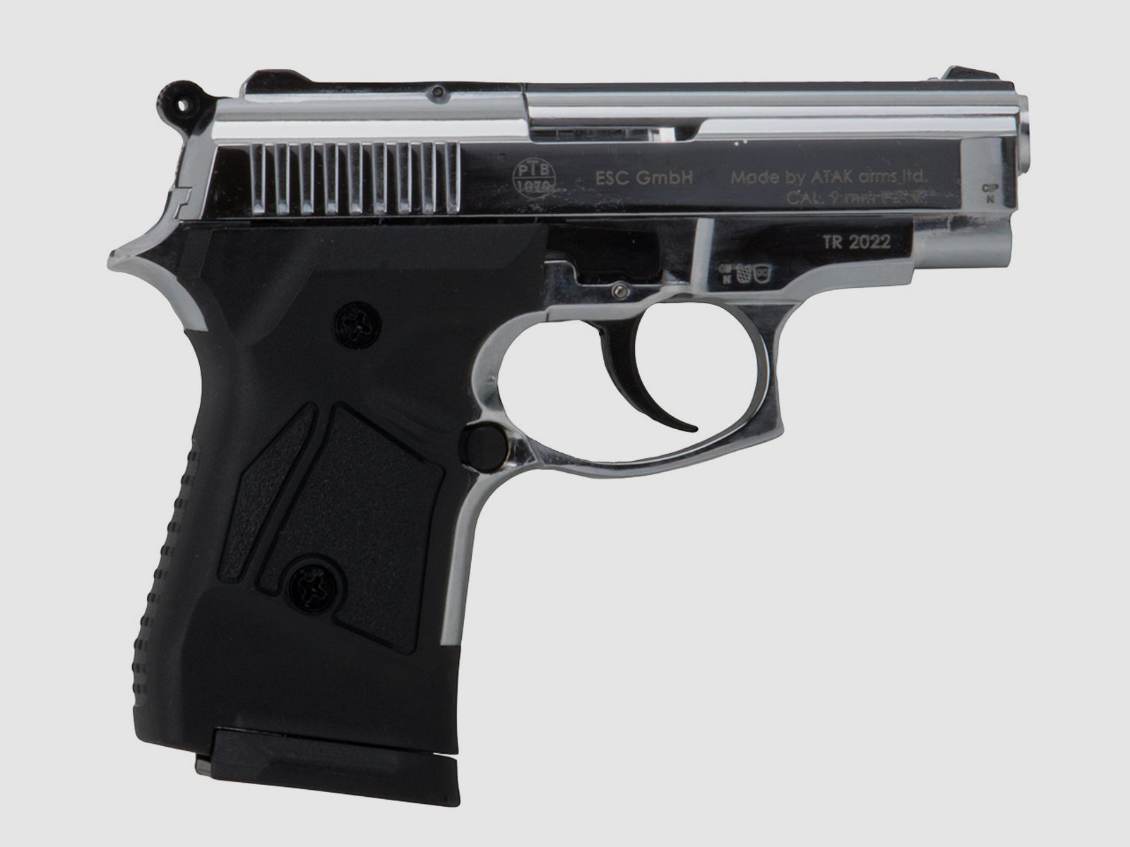 Schreckschuss Pistole Zoraki 914-P verchromt PTB 1070 Kaliber 9 mm P.A.K. (P18) + 50 Schuss