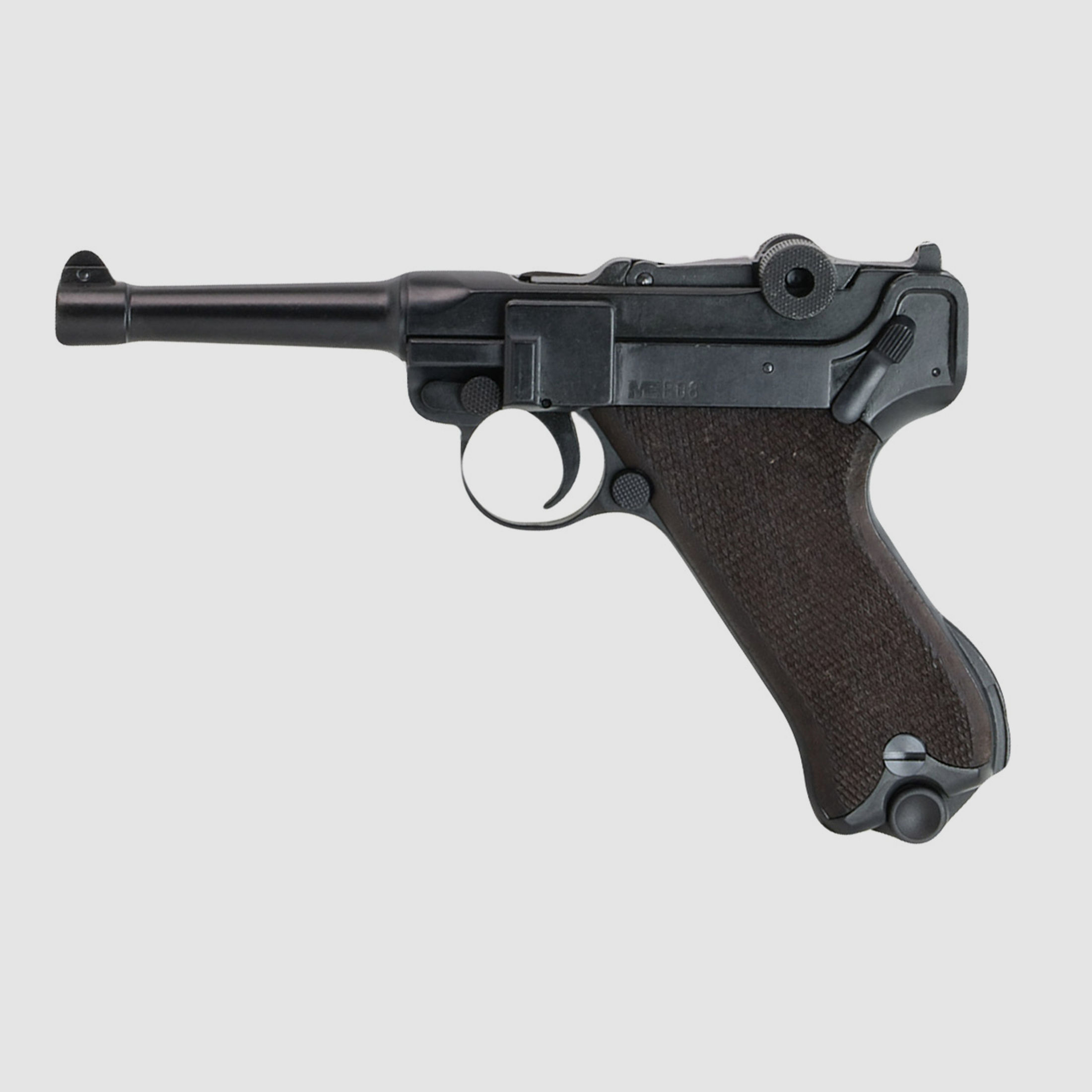 Schreckschuss Pistole Melcher ME P 08 brĂĽniert Holzgriff Kaliber 9 mm P.A.K. (P18)
