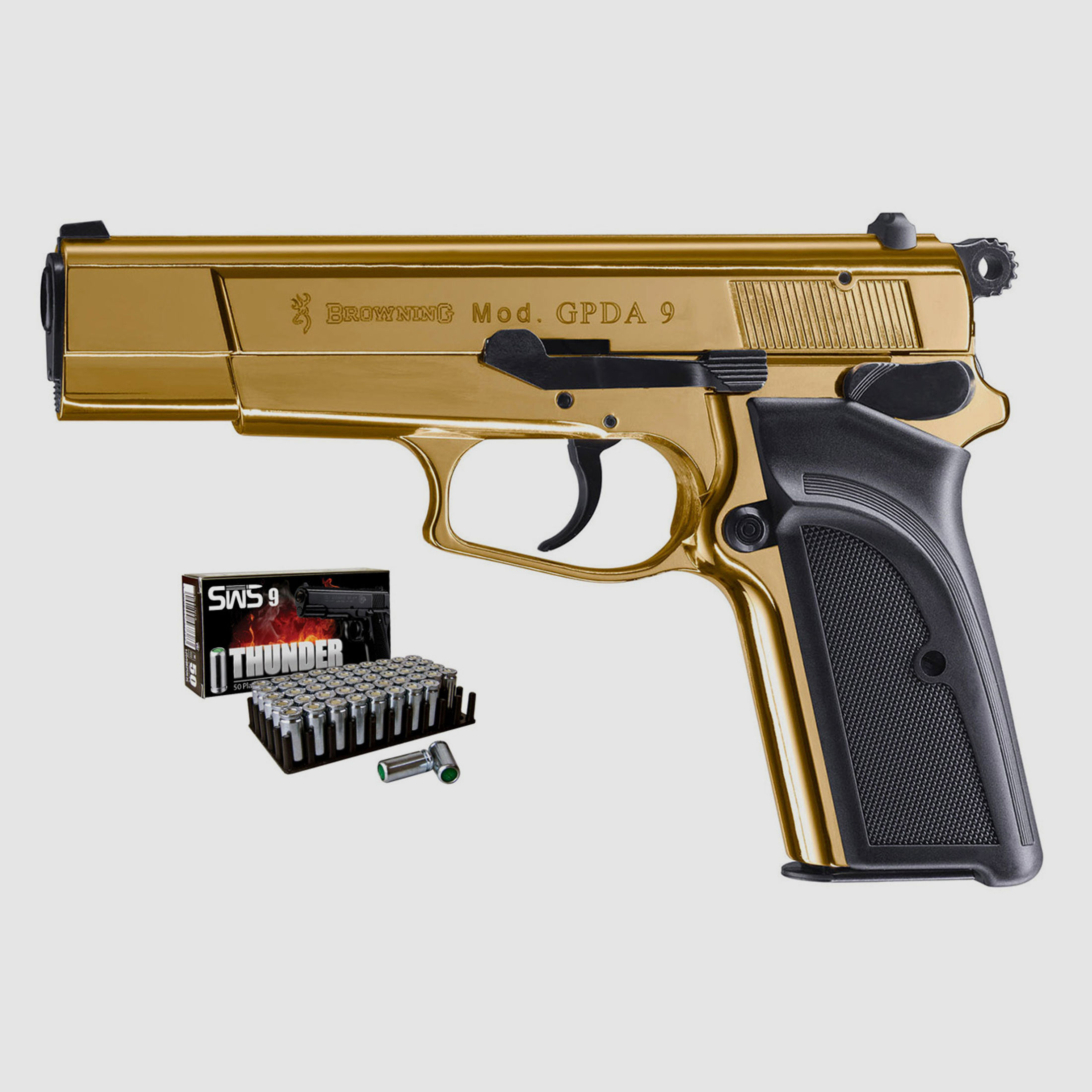 Schreckschuss Pistole Browning GPDA 9 24 Karat vergoldet Kaliber 9 mm P.A.K. (P18) + 50 Schuss