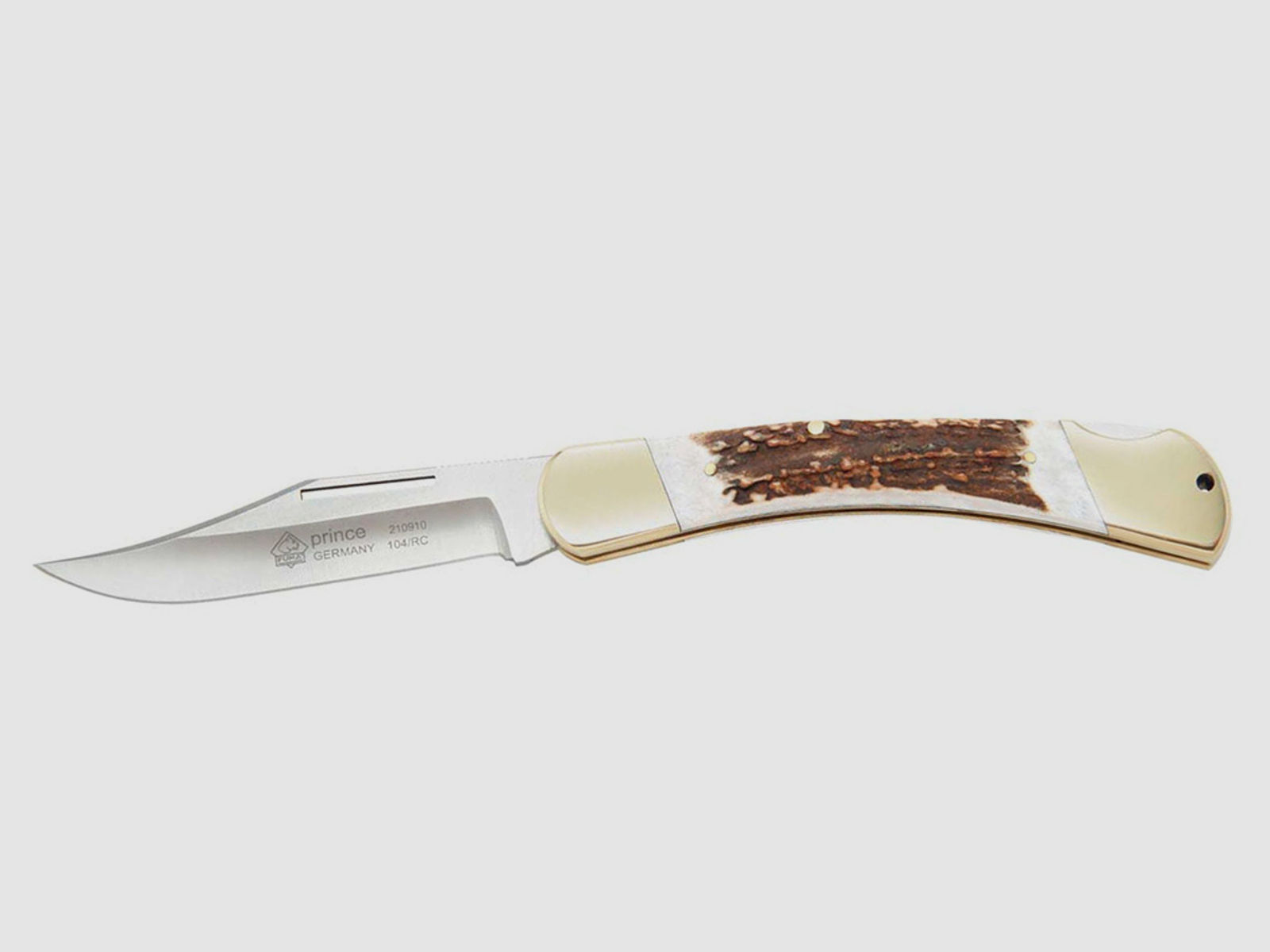 Taschenmesser Puma Prince Stahl 1.4110 KlingenlĂ¤nge 9 cm Hirschhorngriff Messingbacken (P18)