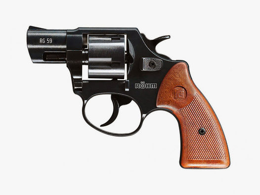 Schreckschuss Revolver RĂ¶hm RG 59 brĂĽniert braune Griffschalen Kaliber 9 mm R.K. (P18)