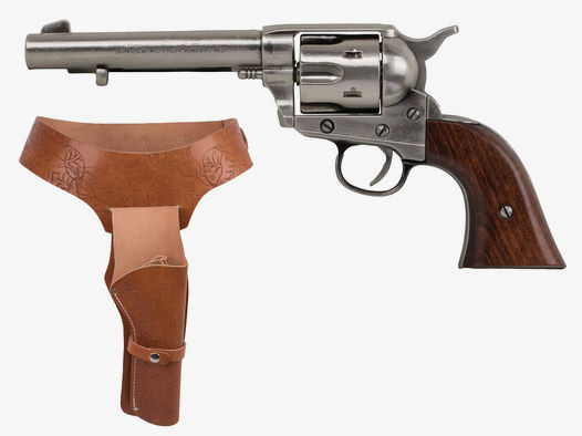 Set 8 Western Revolvergurt rechts 100 cm 1 Holster hellbraun und Deko Revolver Kolser Colt SAA .45 Peacemaker 5,5 Zoll nickel