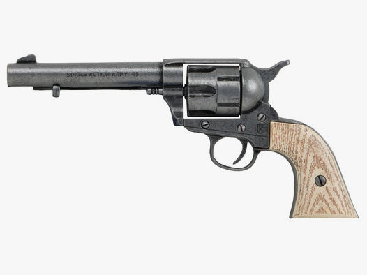 Deko Revolver Kolser Colt SAA .45 Peacemaker USA 1873 5,5 Zoll antik grau weiĂźe Griffschalen