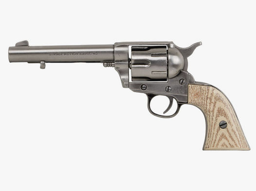 Deko Revolver Kolser Colt SAA .45 Peacemaker USA 1873 5,5 Zoll nickel poliert weiĂźe Griffschalen