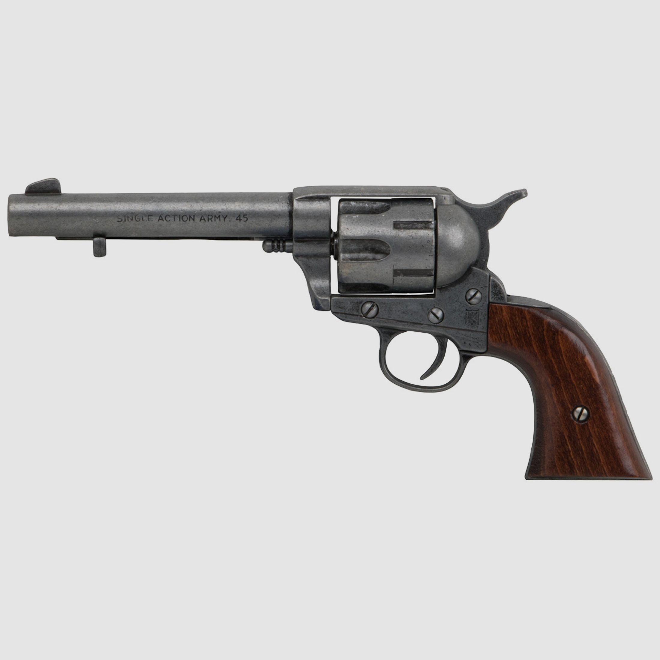 Deko Revolver Kolser Colt SAA .45 Peacemaker USA 1873 5,5 Zoll antik grau Holzgriffschalen