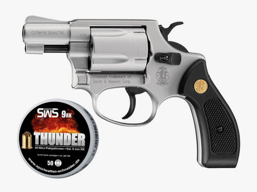 Schreckschuss Revolver Smith & Wesson Chiefs Special, nickel, Kunststoffgriffe, Kaliber 9 mm R.K. (P18) + 50 Schuss