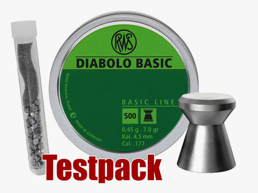 Testpack Flachkopf Diabolos RWS Basic Kaliber 4,5 mm 0,45 g glatt 40 StĂĽck