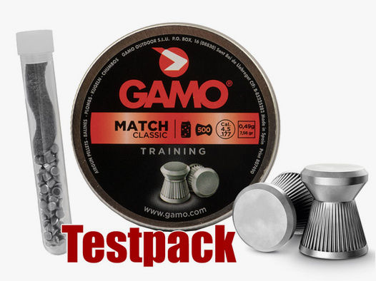 Testpack Flachkopf Diabolos Gamo Match Classic Kaliber 4,5 mm 0,49 g geriffelt 40 StĂĽck