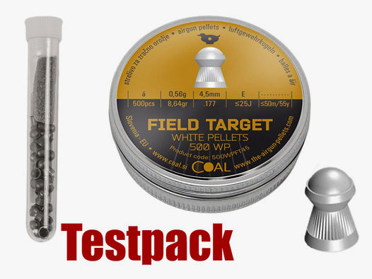 Testpack Rundkopf Diabolos Coal White Pellets Field Target Kaliber 4,49 mm 0,56 g geriffelt 40 StĂĽck