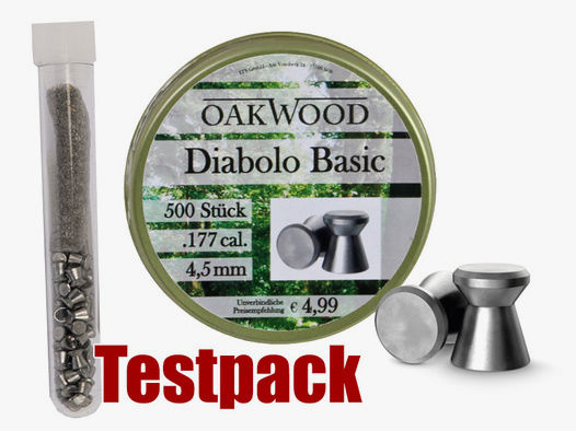 Testpack Flachkopf Diabolos Oakwood Basic Kaliber 4,5 mm 0,48 g glatt 40 StĂĽck