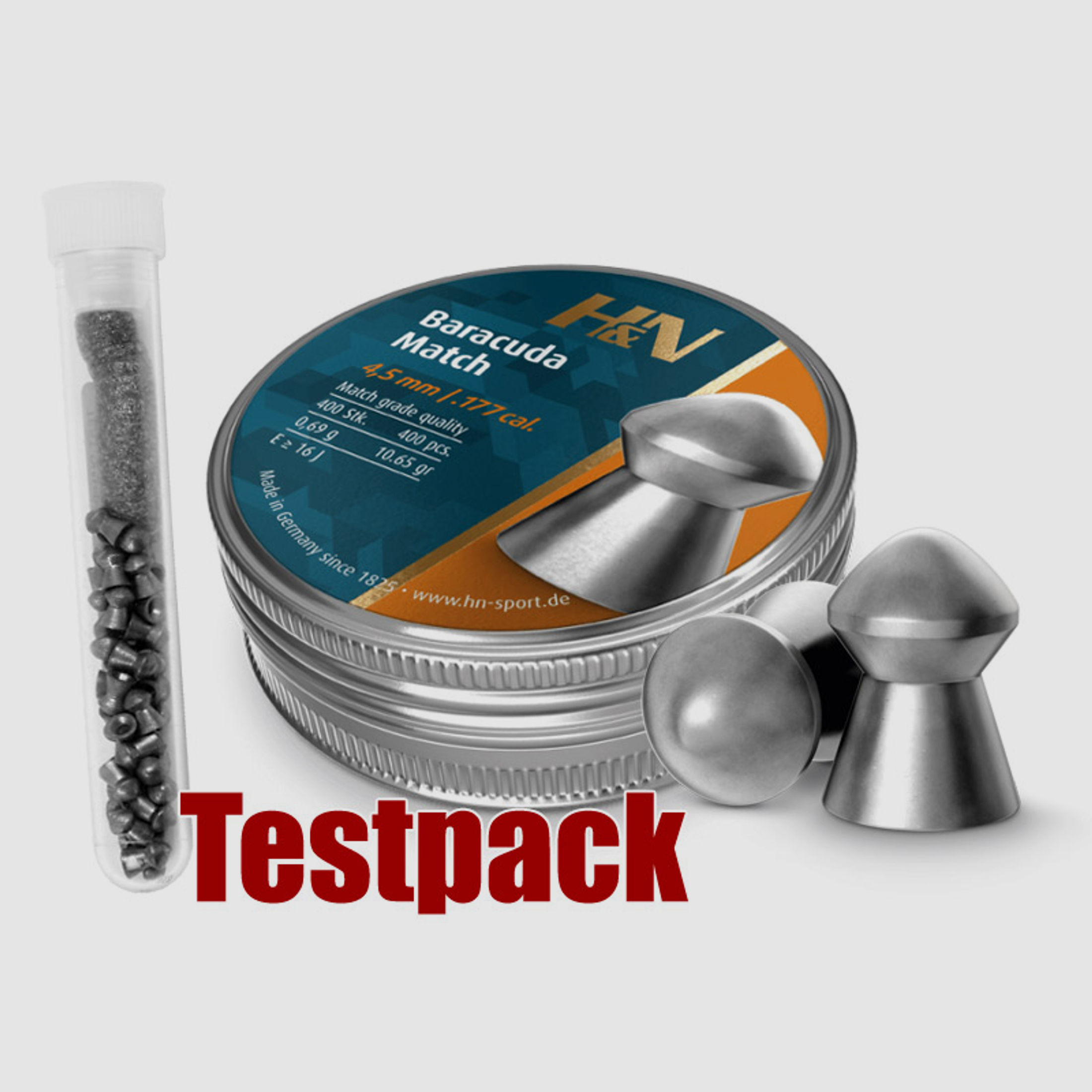 Testpack - H&N Baracuda Match Diabolo, Rundkopf, glatt, 0,69 g, Kaliber 4,50 mm, 40 StĂĽck