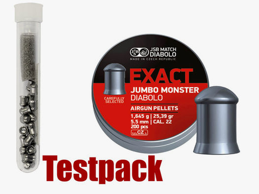 Testpack - JSB Exact Jumbo Monster Diabolo, Rundkopf, glatt, 1,645 g, Kaliber 5,52 mm, 20 StĂĽck