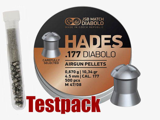 Testpack - JSB Hades Diabolo, Hohlspitz, glatt, 0,67 g, Kaliber 4,5 mm, 40 StĂĽck
