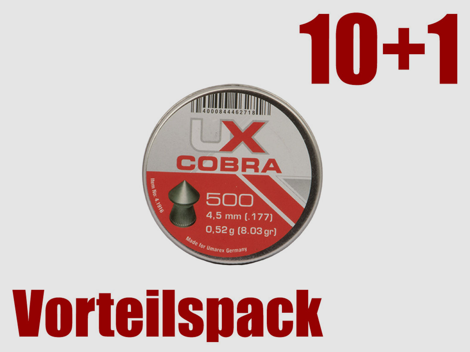 Vorteilspack 10+1 Spitzkopf Diabolos Umarex Cobra Kaliber 4,5 mm 0,52 g geriffelt 11 x 500 StĂĽck