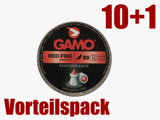 Vorteilspack 10+1 Hohlspitz Diabolos Gamo Performance Red Fire Kaliber 4,5 mm 0,51 g Polymerspitze glatt 11 x 125 StĂĽck