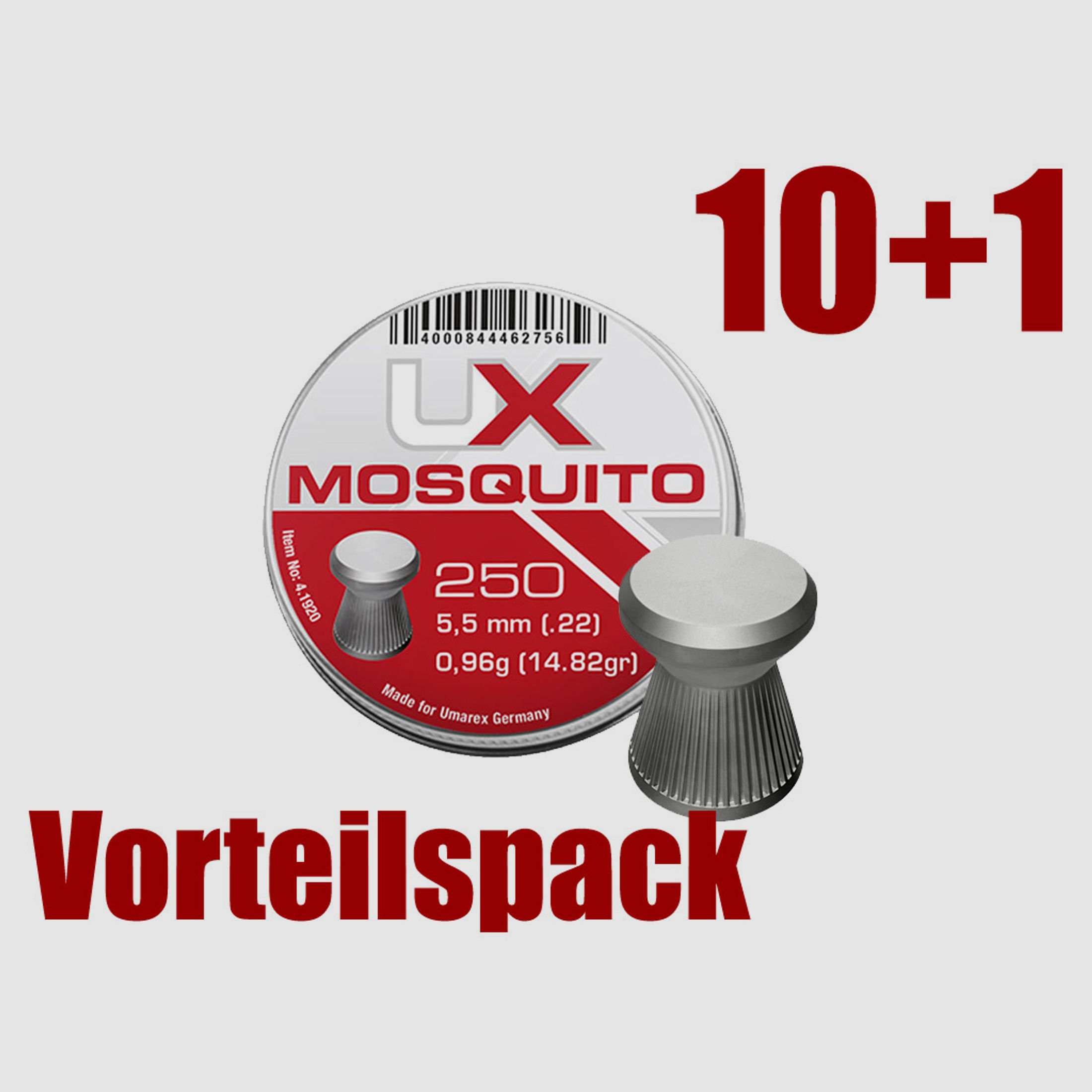 10+1 GRATIS x 250 StĂĽck Flachkopf Diabolos Umarex Mosquito Kaliber 5,5 mm 0,96 g geriffelt