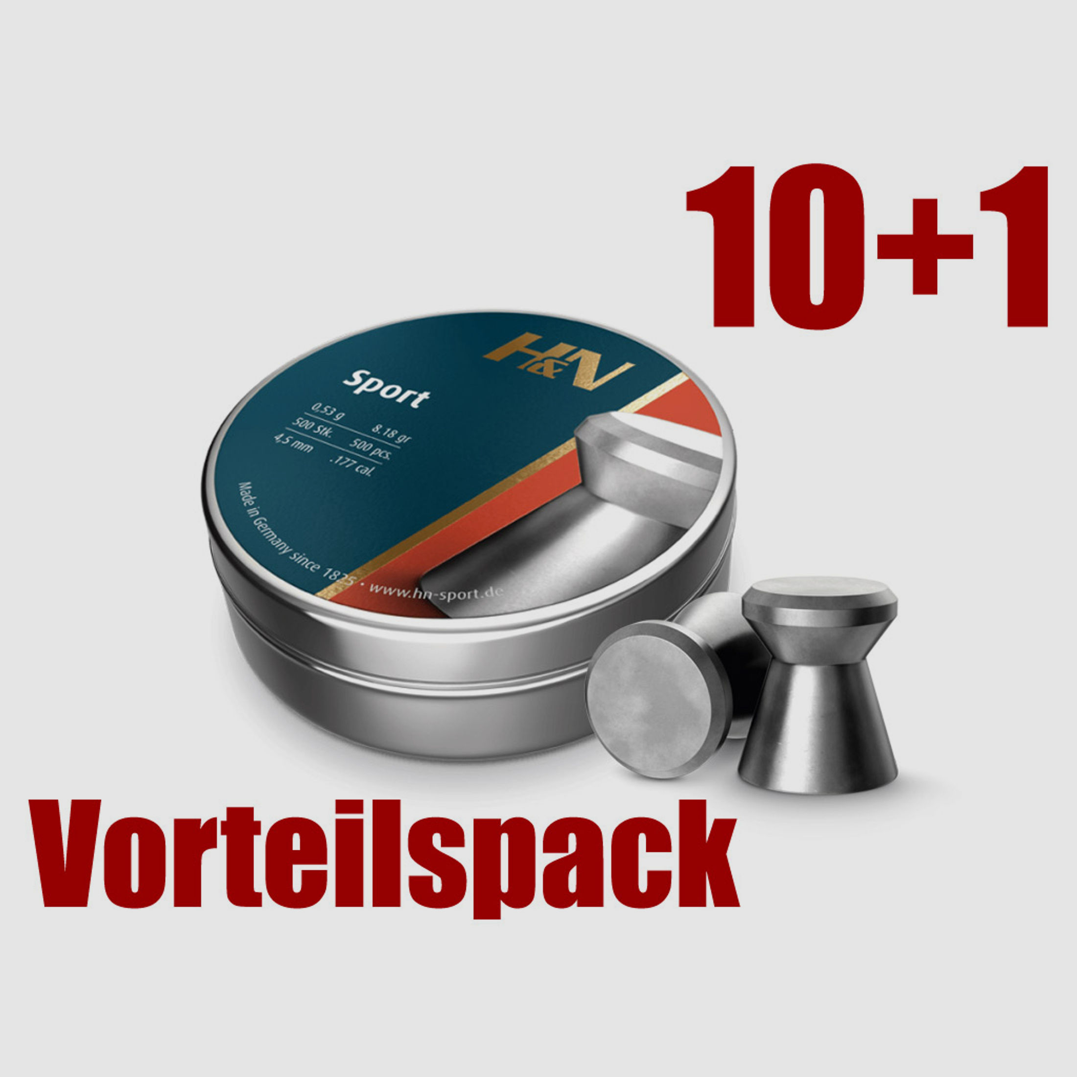 Vorteilspack 10+1 Flachkopf Diabolos H&N Sport Kaliber 4,5 mm 0,53 g 8.18 gr glatt 11 x 500 StĂĽck