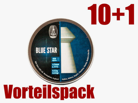 Vorteilspack 10+1 Hohlspitz Diabolos BSA Master Blue Star Kaliber 4,5 mm 0,52 g glatt 11 x 450 StĂĽck