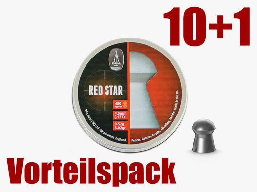 Vorteilspack 10+1 Rundkopf Diabolos BSA Master Red Star Kaliber 4,5 mm 0,52 g glatt 11 x 450 StĂĽck
