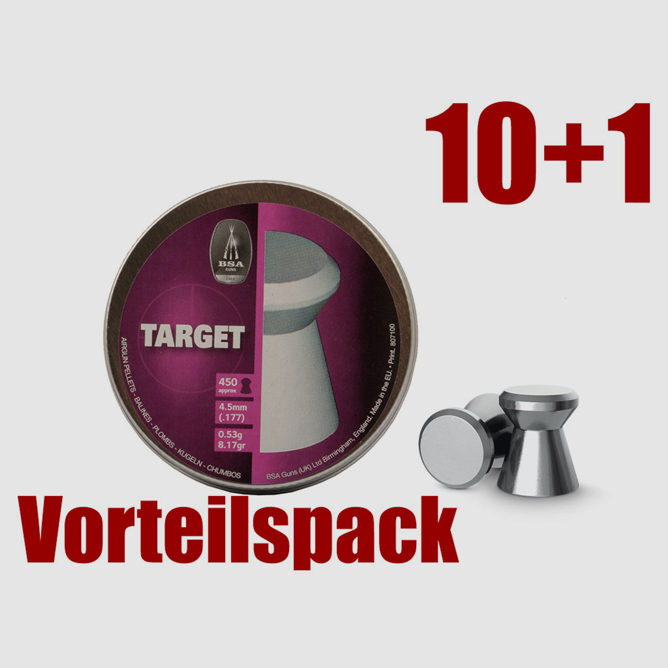 Vorteilspack 10+1 Flachkopf Diabolos BSA Master Target Kaliber 4,5 mm 0,53 g glatt 11 x 450 StĂĽck