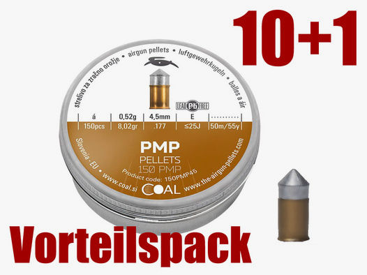 Vorteilspack 10+1 Spitzkopf Diabolos Coal Plastic Metal Pellets Kaliber 4,5 mm 0,52 g Kunststoffummantelt bleifrei 11 x 150 StĂĽck