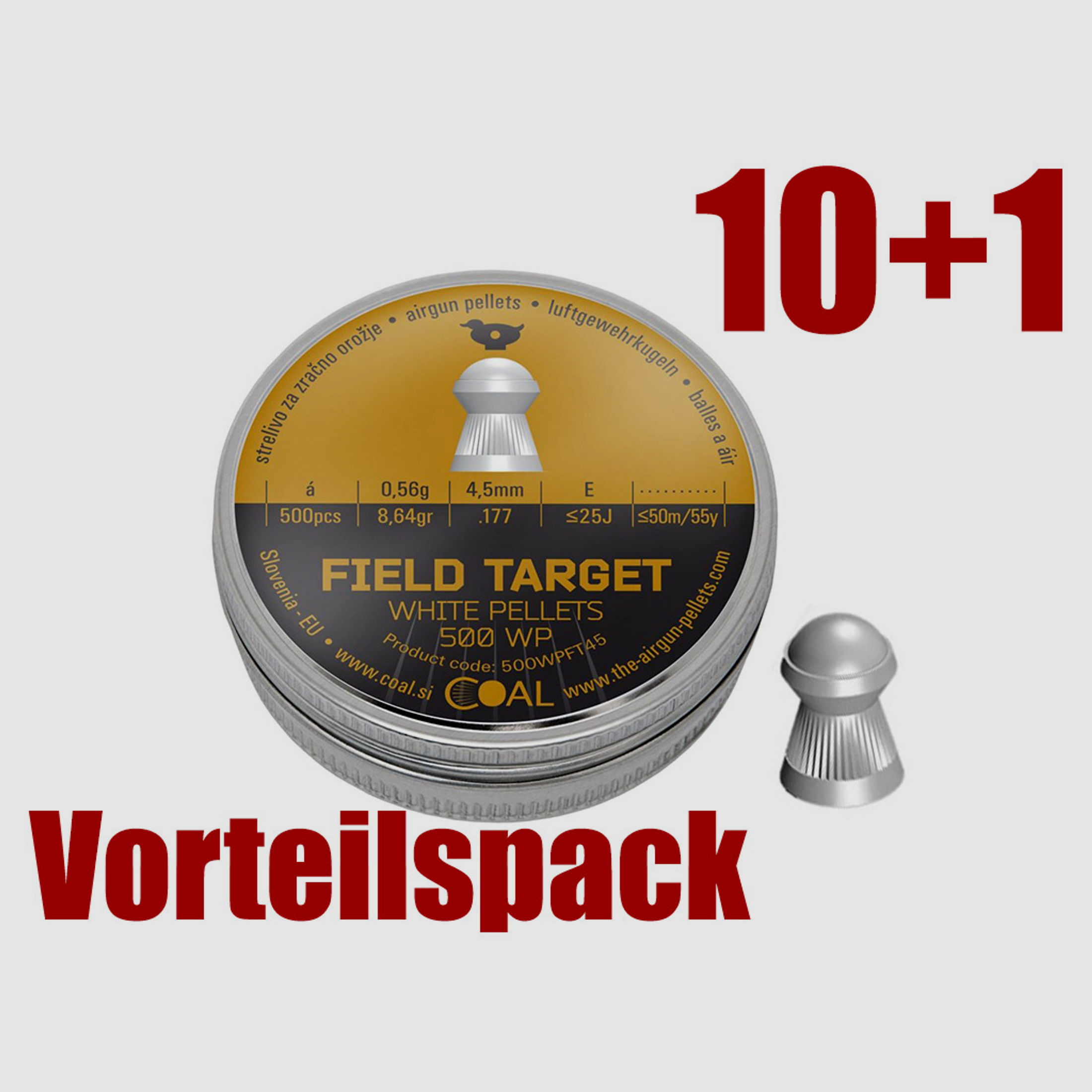 Vorteilspack 10+1 Rundkopf Diabolos Coal White Pellets Field Target Kaliber 4,49 mm 0,56 g geriffelt 11 x 500 StĂĽck