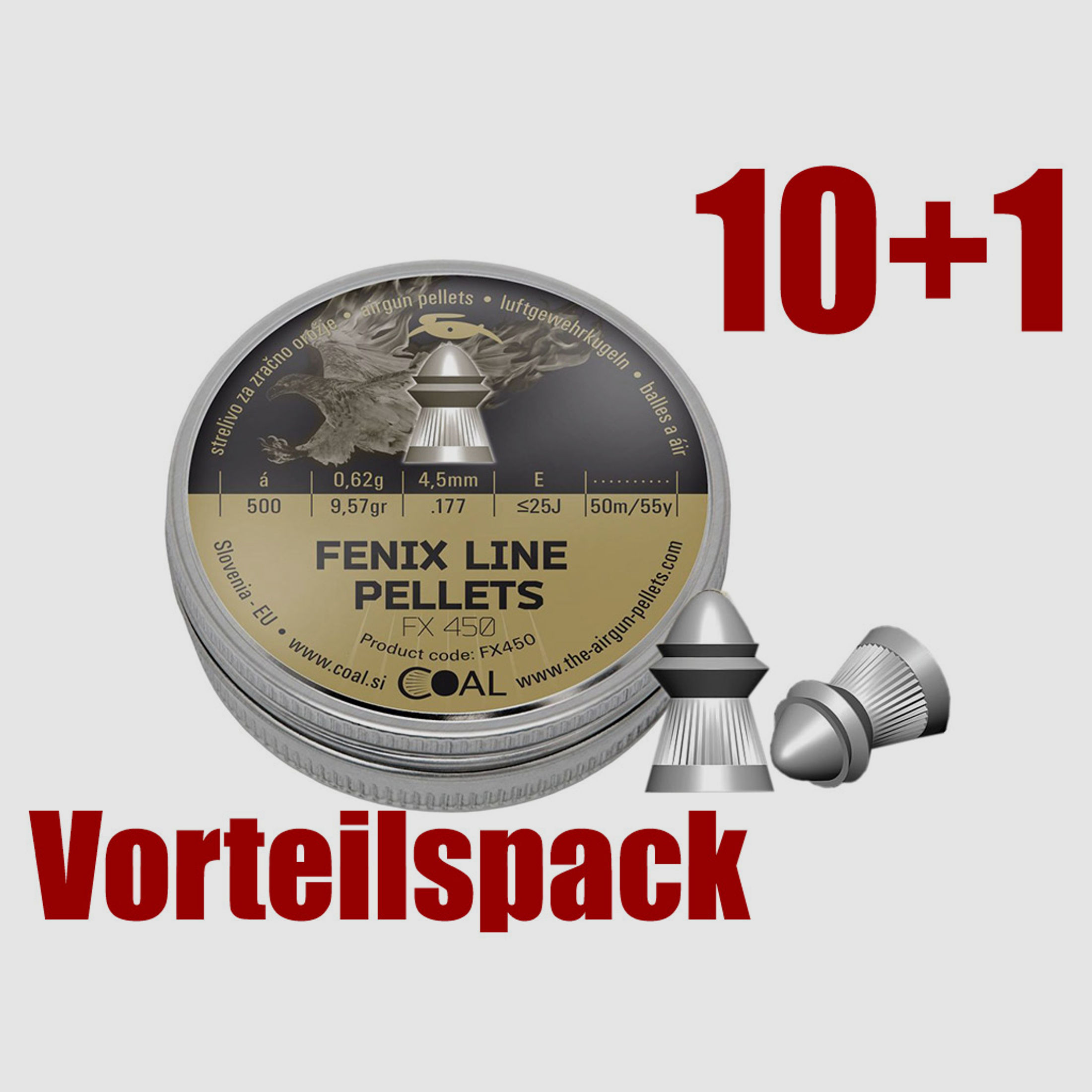 Vorteilspack 10+1 Spitzkopf Diabolos Coal Fenix Line Pellets Kaliber 4,5 mm 0,62 g geriffelt 11 x 500 StĂĽck