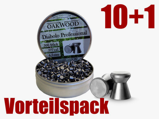 Vorteilspack 10+1 Flachkopf Diabolos Oakwood Professional Kaliber 4,5 mm 0,53 g glatt 11 x 500 StĂĽck
