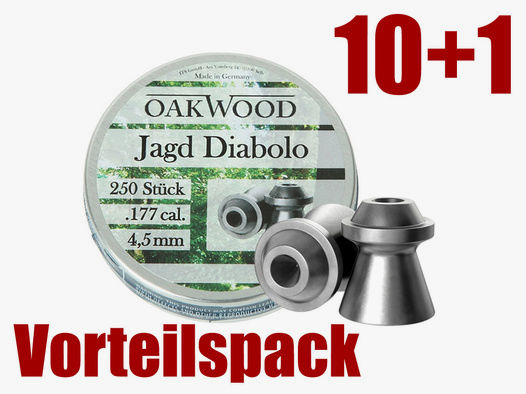 Vorteilspack 10+1 Hohlspitz Diabolos Oakwood Jagd Kaliber 4,5 mm 0,46 g glatt 11 x 250 StĂĽck