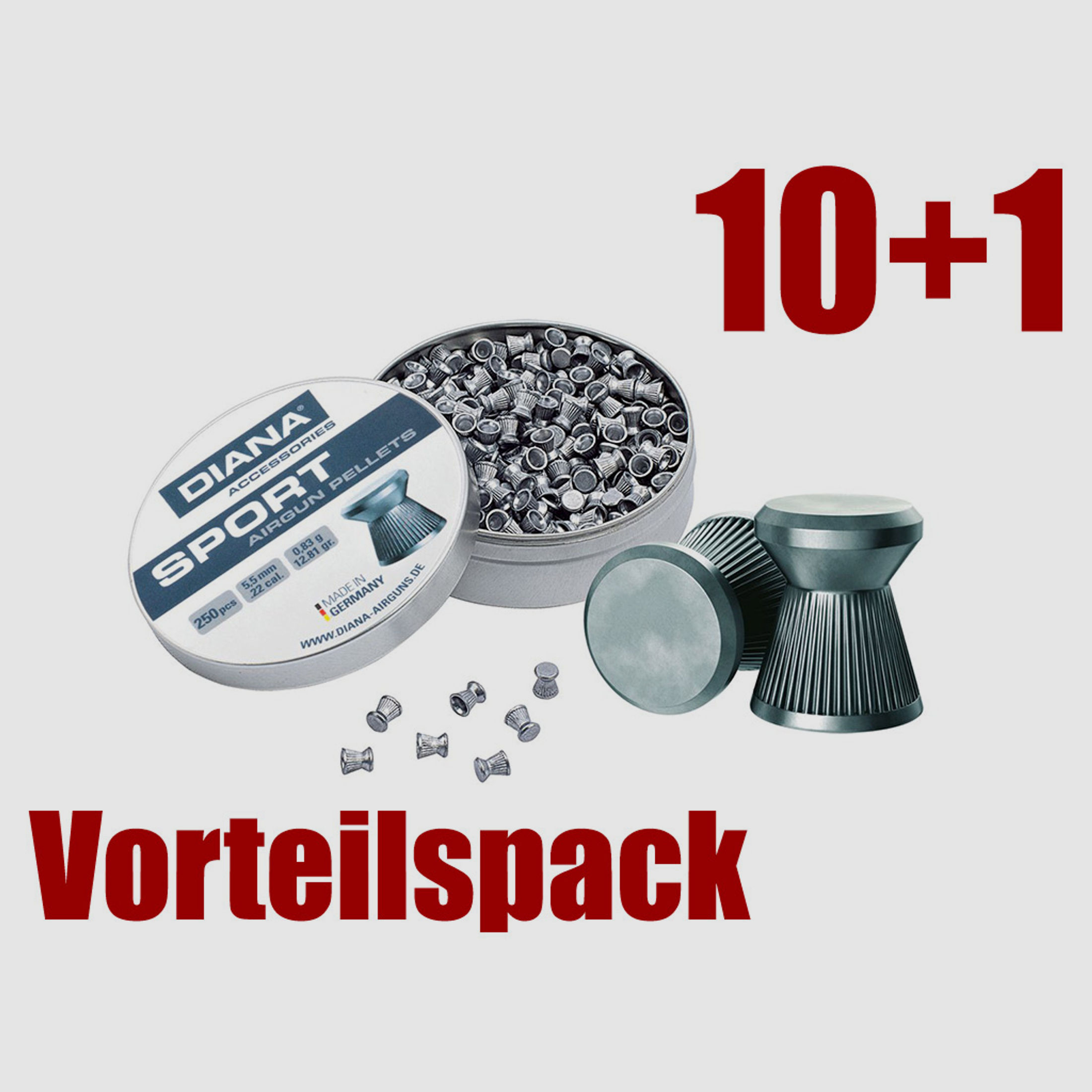 Vorteilspack 10+1 Flachkopf Diabolos Diana Sport Kaliber 5,5 mm 0,89 g geriffelt 11 x 250 StĂĽck