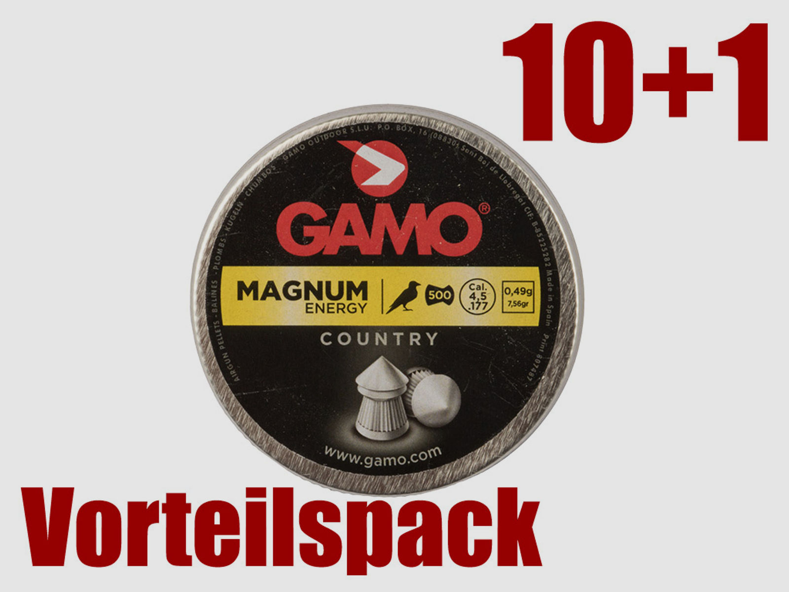 Vorteilspack 10+1 Spitzkopf Diabolos Gamo Country Magnum Kaliber 4,5 mm 0,49 g geriffelt 11 x 500 StĂĽck
