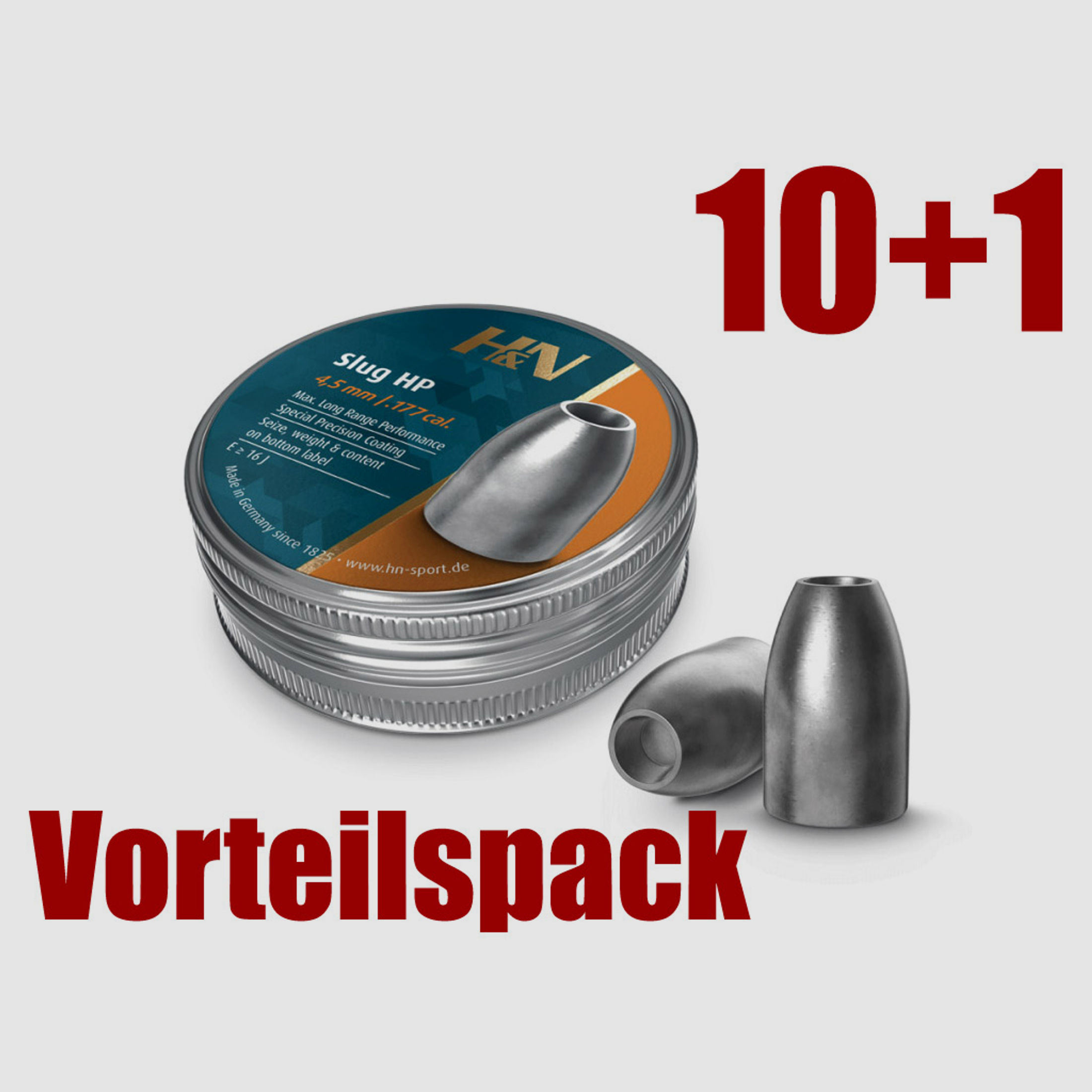 Vorteilspack 10+1 Hohlspitz Diabolos H&N Slug HP Kaliber 4,51 mm 1,30 g 20 gr glatt 11 x 250 StĂĽck