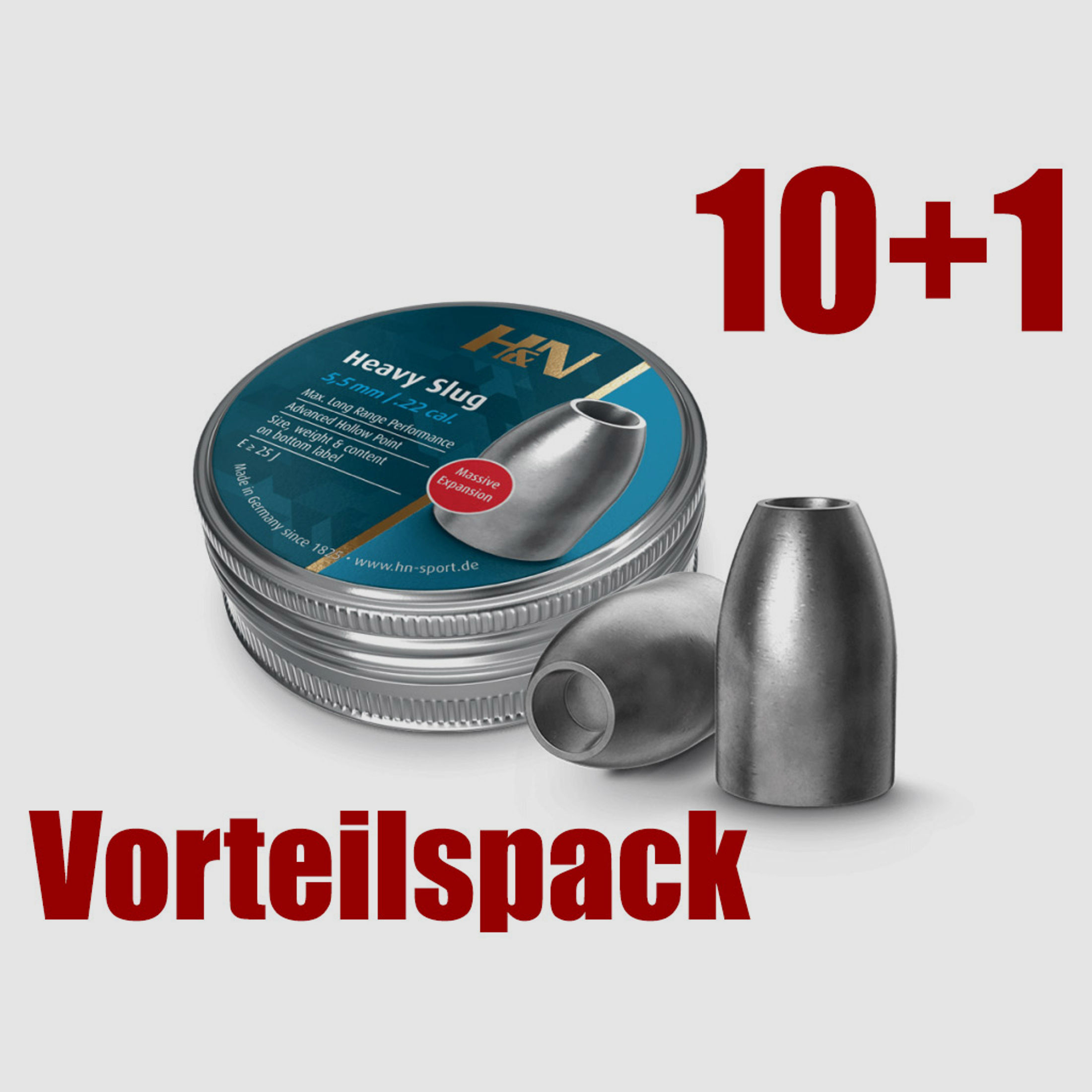 Vorteilspack 10+1 Hohlspitz Diabolos H&N Heavy Slug Kaliber 5,53 mm 2,20 g 34 gr 11 x 150 StĂĽck