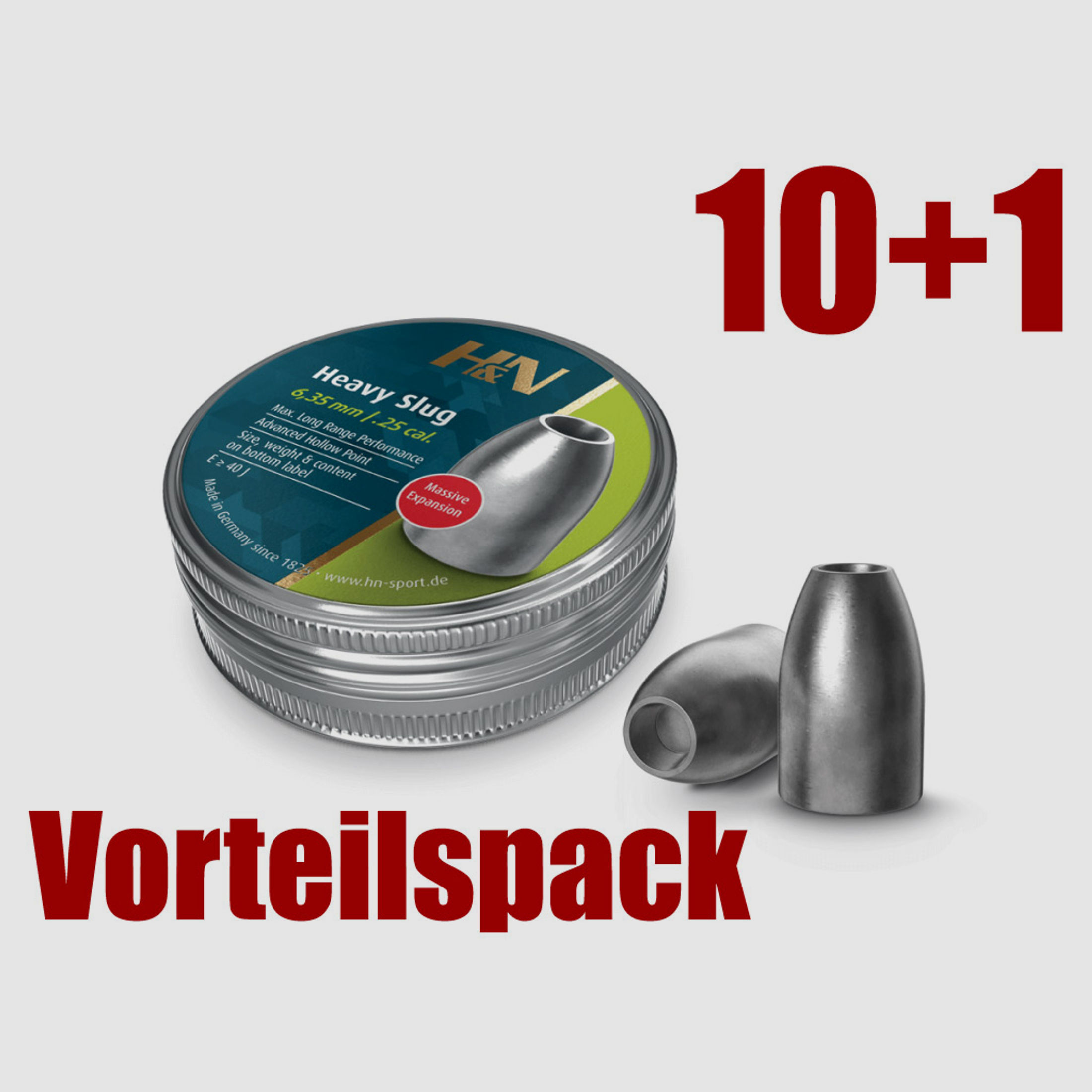 Vorteilspack 10+1 Hohlspitz Diabolos H&N Heavy Slug Kaliber 6,34 mm 2,98 g glatt 11 x 100 StĂĽck
