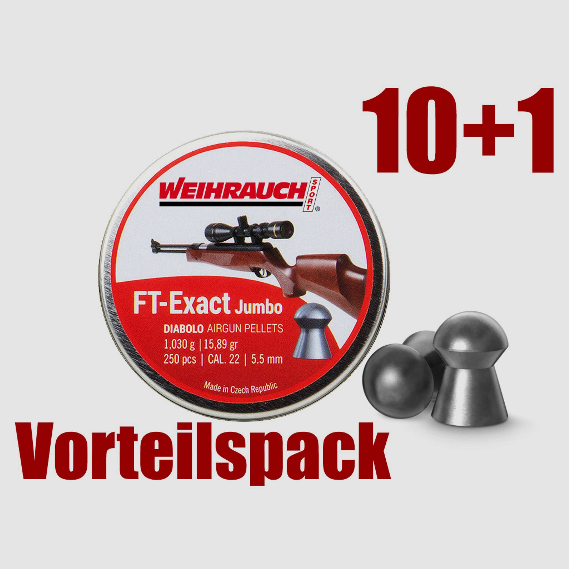 Vorteilspack 10+1 Rundkopf Diabolos Weihrauch FT-Exact Jumbo Kaliber 5,53 mm 1,03 g glatt 11 x 250 StĂĽck