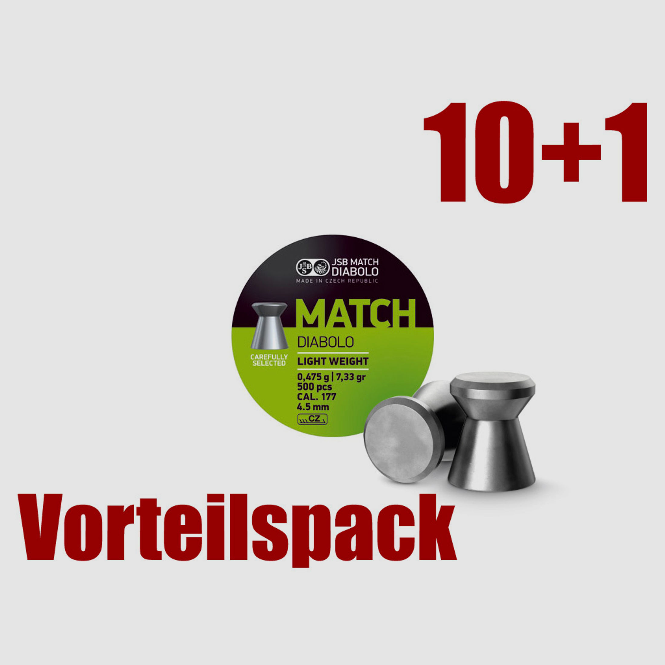 Vorsteilspack 10+1 Flachkopf Diabolos JSB Match Light Kaliber 4,49 mm 0,475 g glatt 11 x 500 StĂĽck