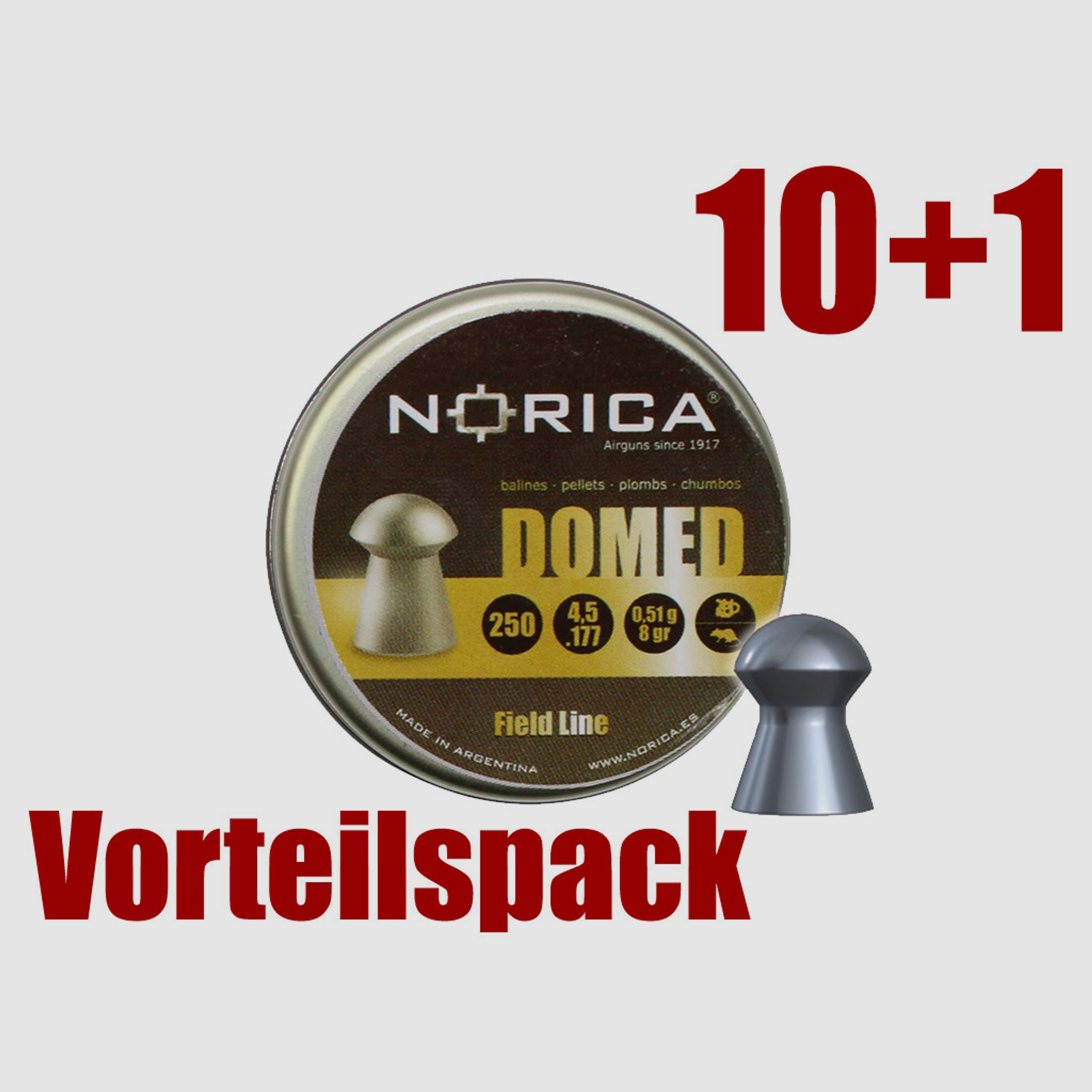 Vorteilspack 10+1 Rundkopf Diabolos Norica Domed Kaliber 4,5 mm 0,51 g glatt 11 x 250 StĂĽck