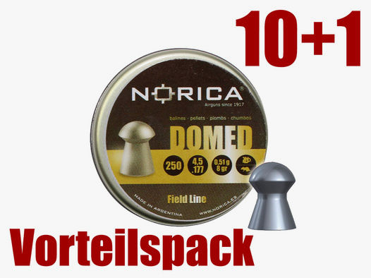 Vorteilspack 10+1 Rundkopf Diabolos Norica Domed Kaliber 4,5 mm 0,51 g glatt 11 x 250 StĂĽck