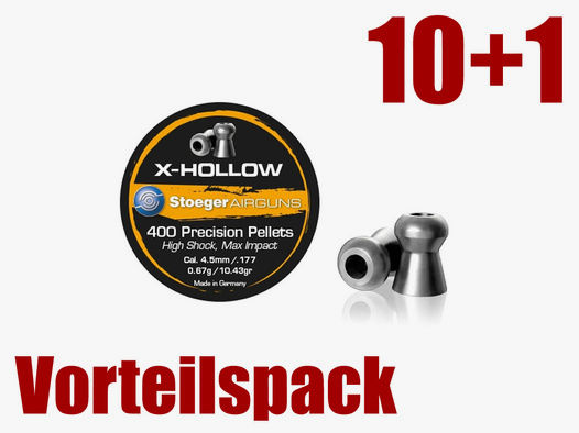 Vorteilspack 10+1 Hohlspitz Diabolos Stoeger X-Hollow Kaliber 4,5 mm 0,67 g glatt 11 x 400 StĂĽck