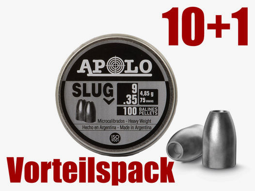 Vorteilspack 10+1 Hohlspitz Diabolos Apolo Slug Kaliber 9 mm 4,85 g 75 gr glatt 11 x 100 StĂĽck