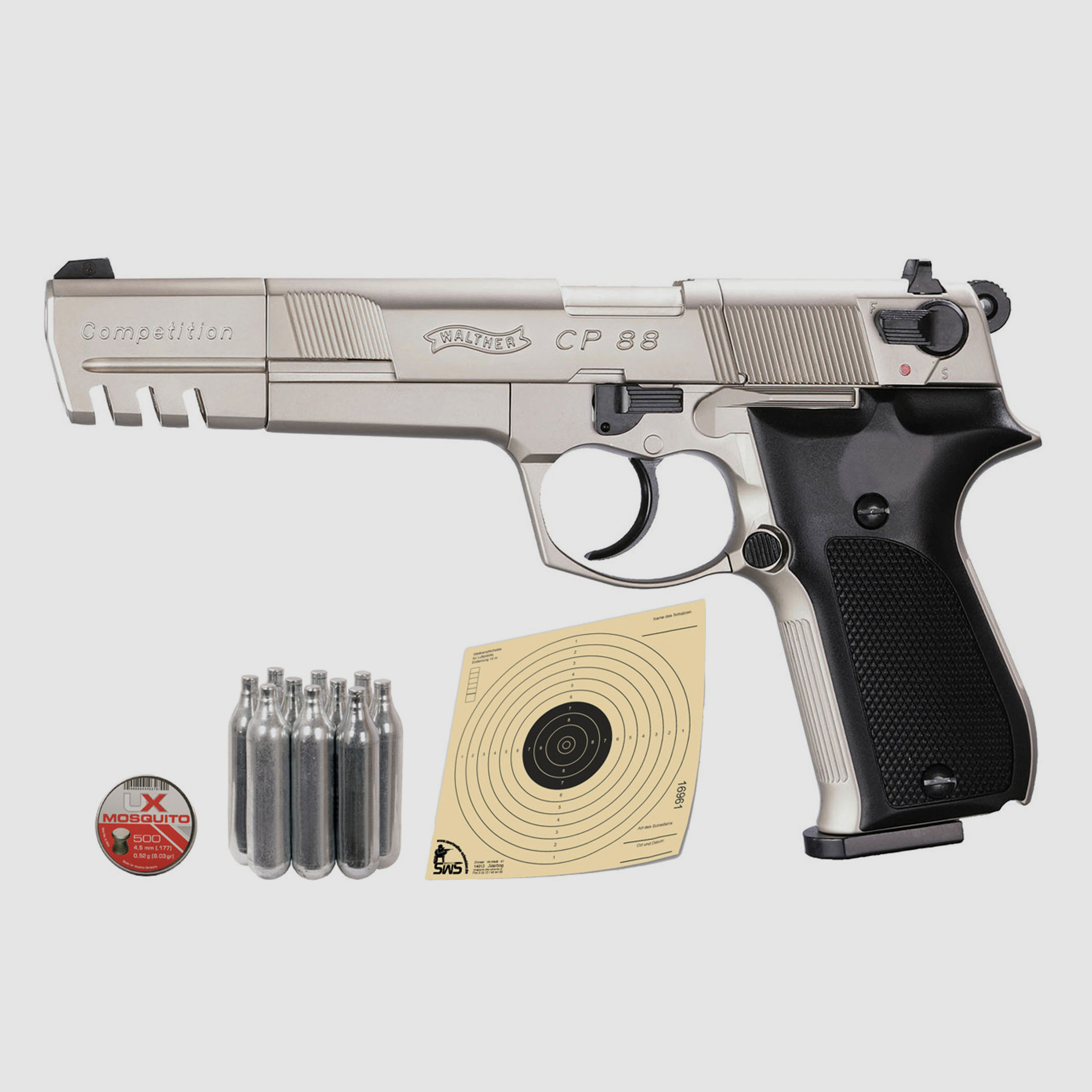 CO2 Pistole Walther CP88 Competition Lauf 6 Zoll nickel Kaliber 4,5 mm Diabolo (P18)+ Diabolos CO2 Kapsel