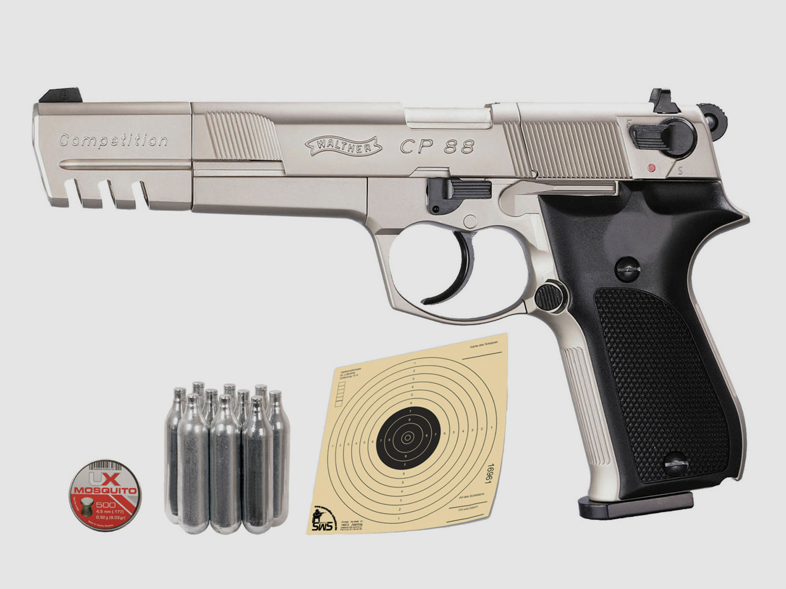CO2 Pistole Walther CP88 Competition Lauf 6 Zoll nickel Kaliber 4,5 mm Diabolo (P18)+ Diabolos CO2 Kapsel