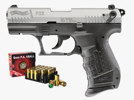 Schreckschuss Pistole Walther P22 bicolor nickel Kaliber 9 mm P.A.K. (P18) + 25 Schuss