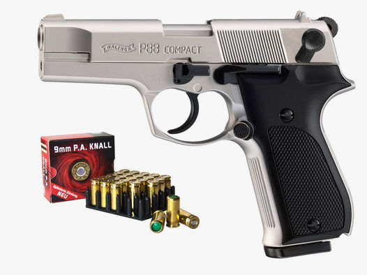 Schreckschuss Pistole Walther P88 Compact nickel KS Kaliber 9 mm P.A.K. (P18)+ 25 Schuss