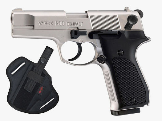 Schreckschuss Pistole Walther P88 Compact nickel KS Kaliber 9 mm P.A.K. (P18) + Universalholter