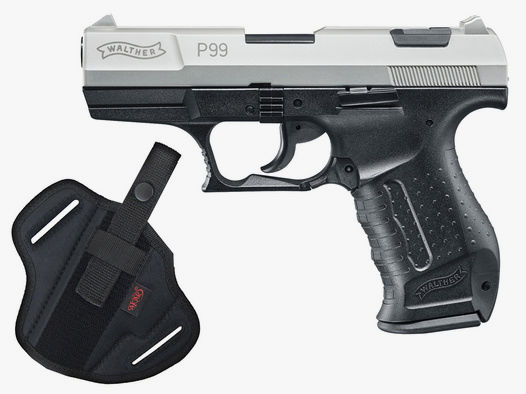 Schreckschuss Pistole Walther P99 bicolor nickel Kaliber 9 mm P.A.K. (P18)+ Universalholster